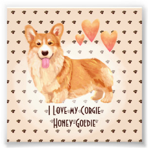 Impression Photo I Love My Corgie Ajouter un nom Custom Cartoon Dog