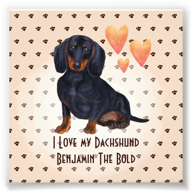 Impression Photo I Love My Dachshund Ajouter un nom Custom Cartoon  (Devant)