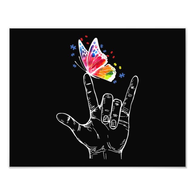 Impression Photo I Love You Hand Sign Language Butterfly Autism (Devant)