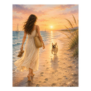 Impression Photo Illustration aquarelle du coucher de soleil paisib