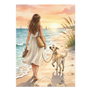 Impression Photo Illustration aquarelle du coucher de soleil paisib
