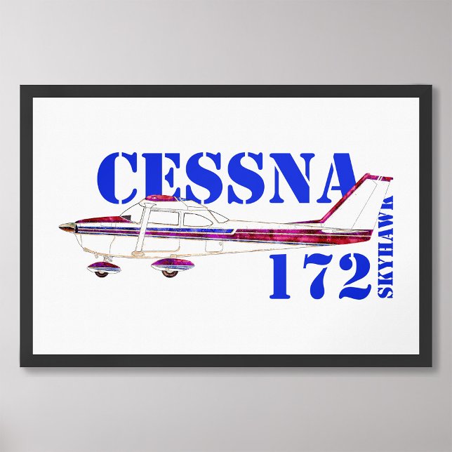 Impression Photo Illustration Cessna 172 Skyhawk Texte Gras Design (Créateur téléchargé)