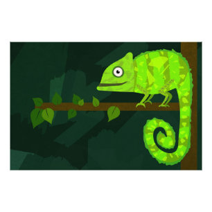 Impression Photo Illustration de caméléon vert mignon Reptile tropi