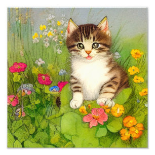 Impression Photo Illustration de chat souriant vintage