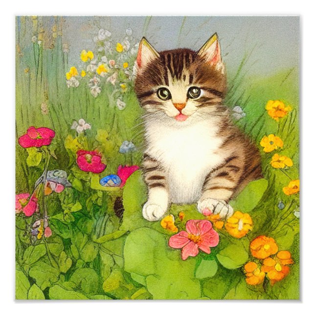Impression Photo Illustration de chat souriant vintage (Devant)