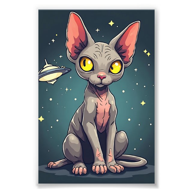 Impression Photo Illustration de chat Sphynx UFO dans l'espace de s (Devant)