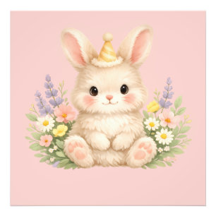 Impression Photo Illustration de fleur sauvage de lapin pastel