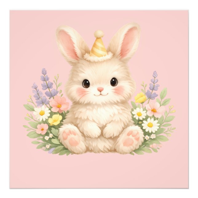 Impression Photo Illustration de fleur sauvage de lapin pastel (Devant)