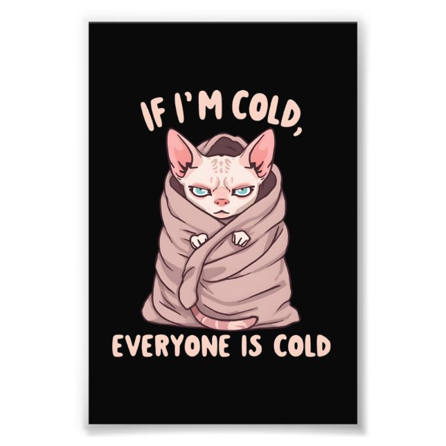 Impression Photo Illustration d'humour froid de chat Sphynx grinche (Devant)
