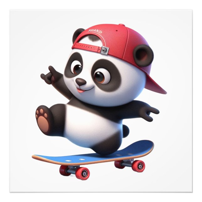 Impression Photo Illustration d'un panda faisant du skateboard mign (Devant)