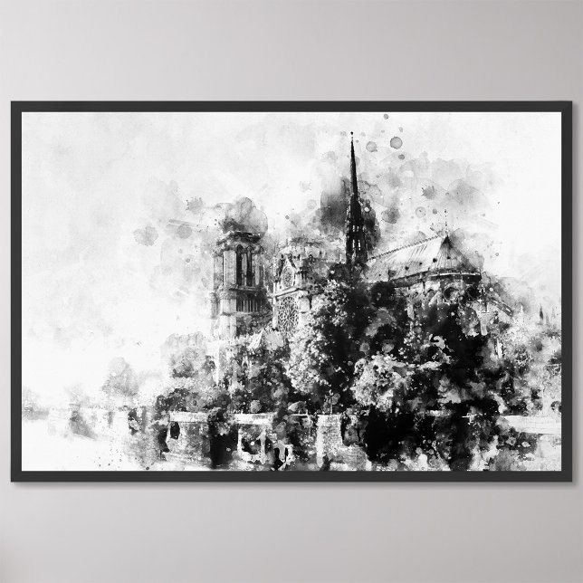 Impression Photo Illustration en noir et blanc Cathédrale Notre-Dam (Créateur téléchargé)