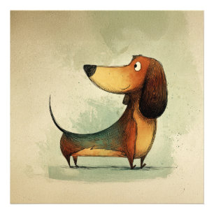 Impression Photo Illustration fantaisiste de teckel mignon