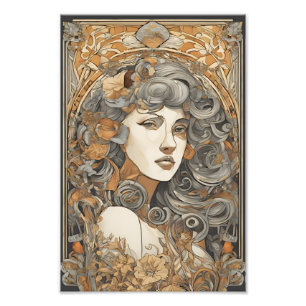 Impression Photo Illustration féminine vintage de portrait Art Nouv