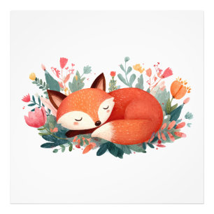 Impression Photo Illustration Florale Renard Endormi Mignon