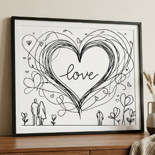 Impression Photo Illustration minimaliste de cœur d'amour dessiné à