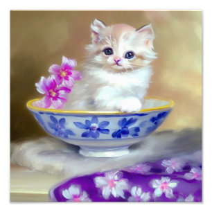 Impression Photo Illustration vintage de chaton blanc