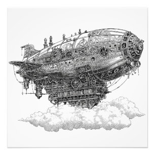Impression Photo Imaginative Black White Floating City Airship