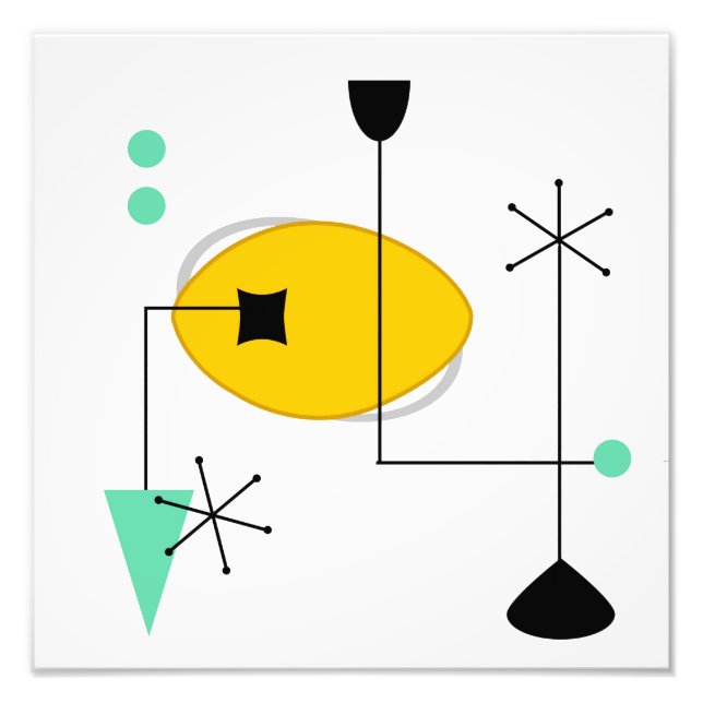 Impression Photo imprimé jaune bleu du milieu du siècle (Devant)