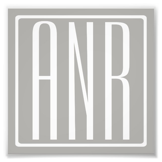 Impression Photo Initiales Monogramme | Blanc Sur Gris Clair (Devant)