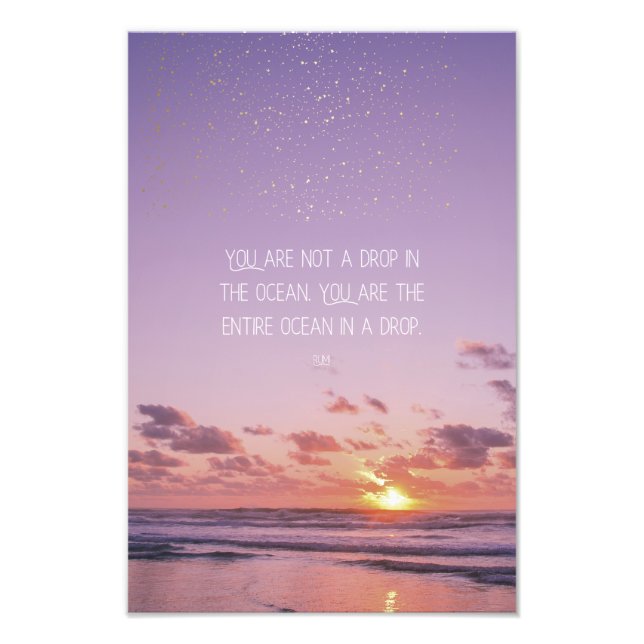 Impression Photo Inspirational Motivational Rumi Quote Sunset Sea (Devant)