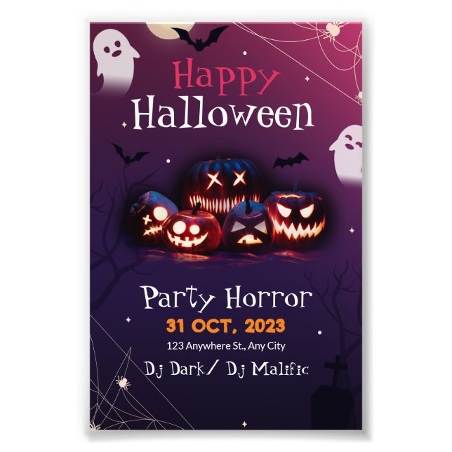 Impression Photo Invitation à une fête d'Halloween, Fête d'Horreur  (Devant)