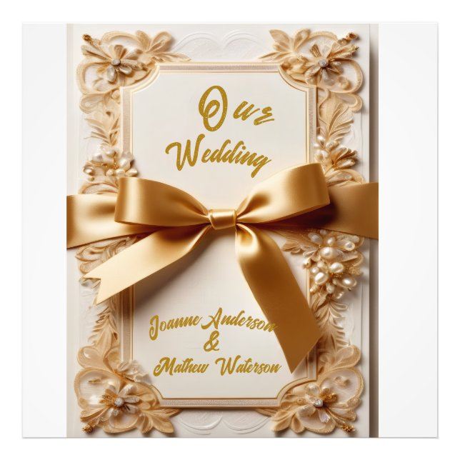 Impression Photo "Invitation de mariage florale en relief Ruban de  (Devant)