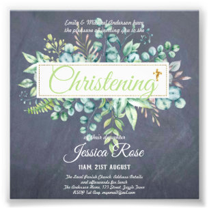 Impression Photo Invitations Christening Eucalyptus Budget vert
