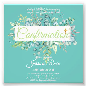Impression Photo Invitations de confirmation Eucalyptus Greenery Bu