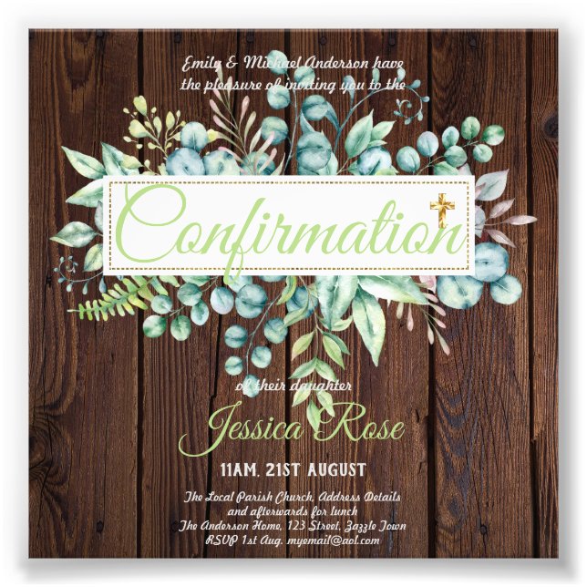 Impression Photo Invitations de confirmation Eucalyptus Greenery Bu (Devant)