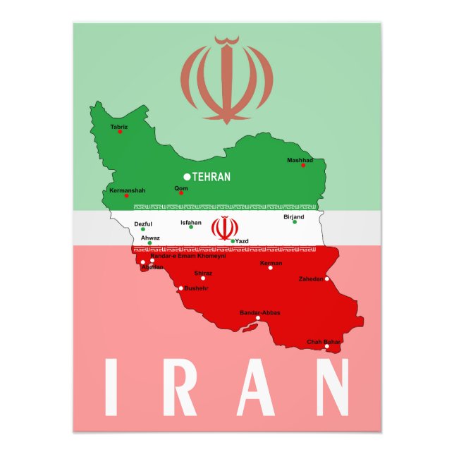 Impression Photo Iran Map with Flag and Emblem (Devant)
