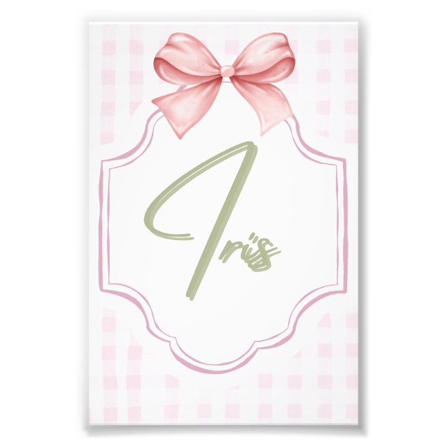Impression Photo Iris Baby Girl Nursery Art Pink Bow personnalisé (Devant)