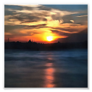 Impression Photo Istanbul Skyline contre le beau coucher de soleil