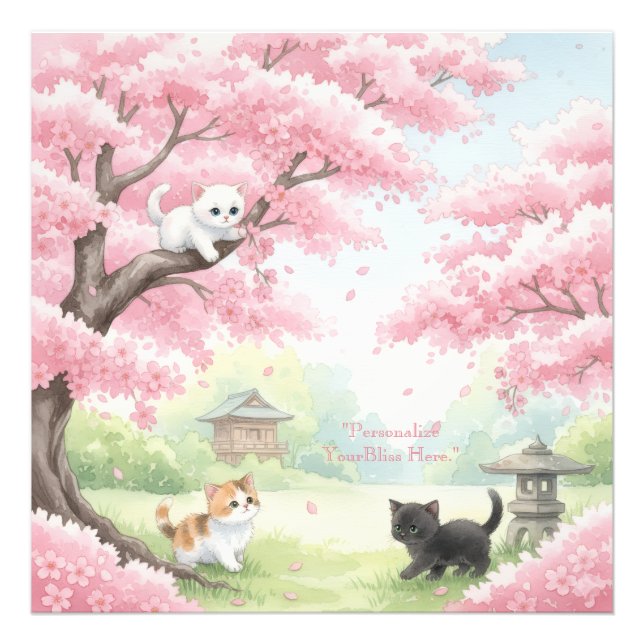 Impression Photo Japanese Garden Kittens & Cherry Blossoms Watercol (Devant)