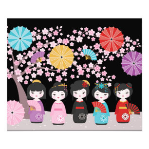 Impression Photo Japonais Kokeshi Dolls Noir