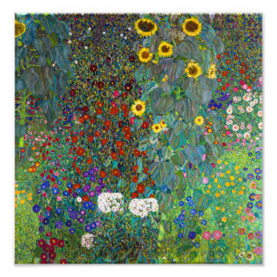 Impression Photo Jardin de ferme avec tournesols Gustav Klimt
