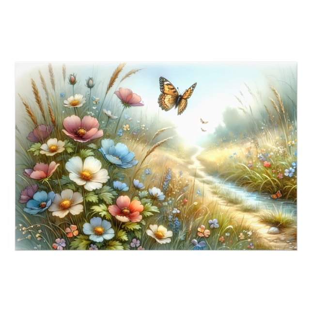 Impression Photo Jardin de papillons de la prairie fleurie (Devant)
