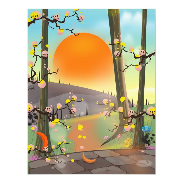 Impression Photo Jardin du Japon au coucher du soleil (Devant)