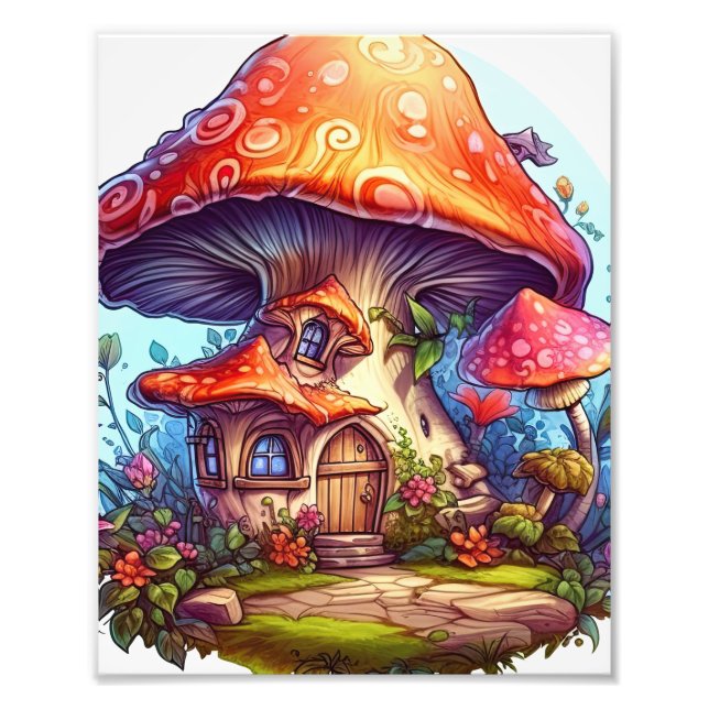 Impression Photo Jardins de fleurs de champignons Gnomes enchantés (Devant)