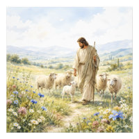Jésus Bon Berger Fleur Sauvage Aquarelle