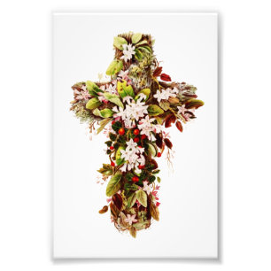 Impression Photo Jésus dimanche de Pâques Croix de fleurs