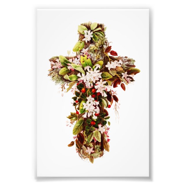 Impression Photo Jésus dimanche de Pâques Croix de fleurs (Devant)