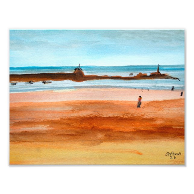 Impression Photo Jetée du port côtier et plage de sable (Devant)