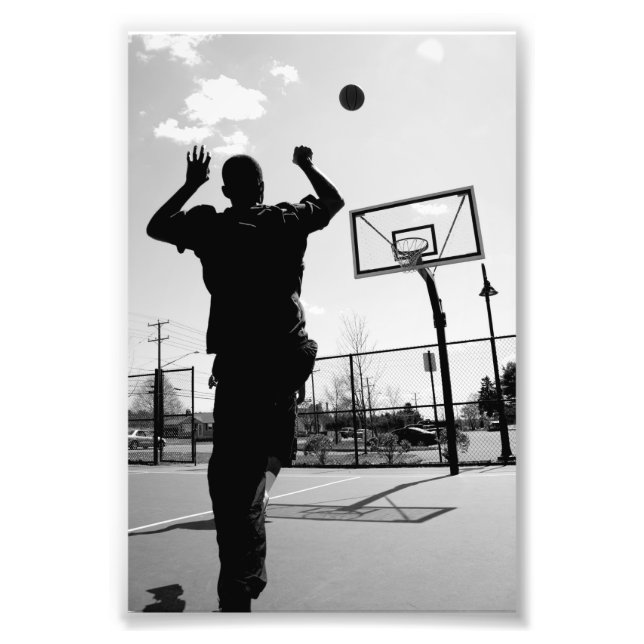 Impression Photo Jeu de basketball noir et blanc (Devant)
