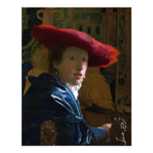 Impression Photo Johannes Vermeer - Fille avec un Casquette rouge