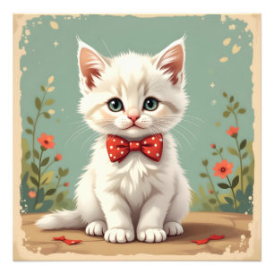 Impression Photo Joli adorable chat blanc avec noeud papillon