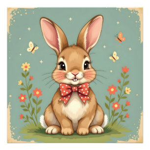 Impression Photo Joli adorable lapin brun avec nœud papillon