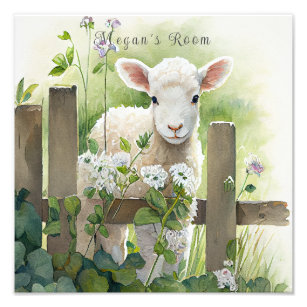 Impression Photo Joli Aquarelle Peinture Lamb Fleurs blanches