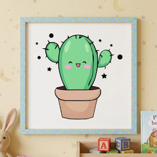 Impression Photo Joli bébé cactus Kawaii souriant dans un vase avec