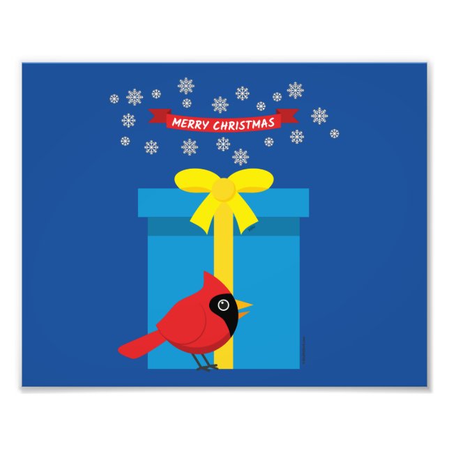 Impression Photo Joli Cardinal Rouge Avec Cadeau Bleu (Devant)