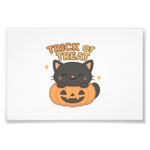 Impression Photo Joli chat noir dans une citrouille � Trick or Trea
